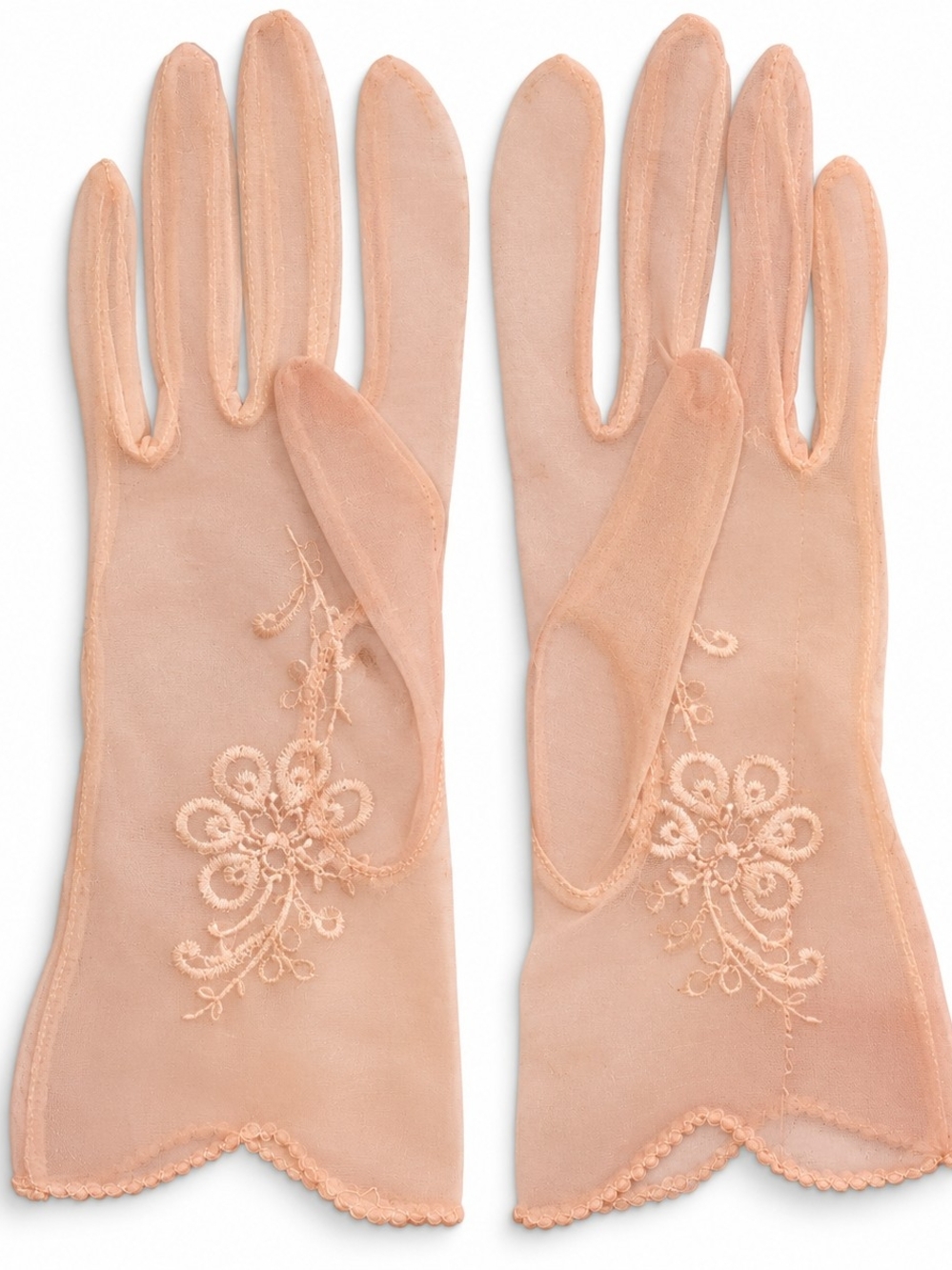 1950s Sheer Pink wristlet Gloves - Women's Size, Small.